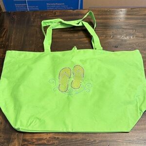 Green Tote Bag with Flip Flop Design